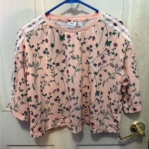 adidas Light Pink Floral Tee with White Logo
